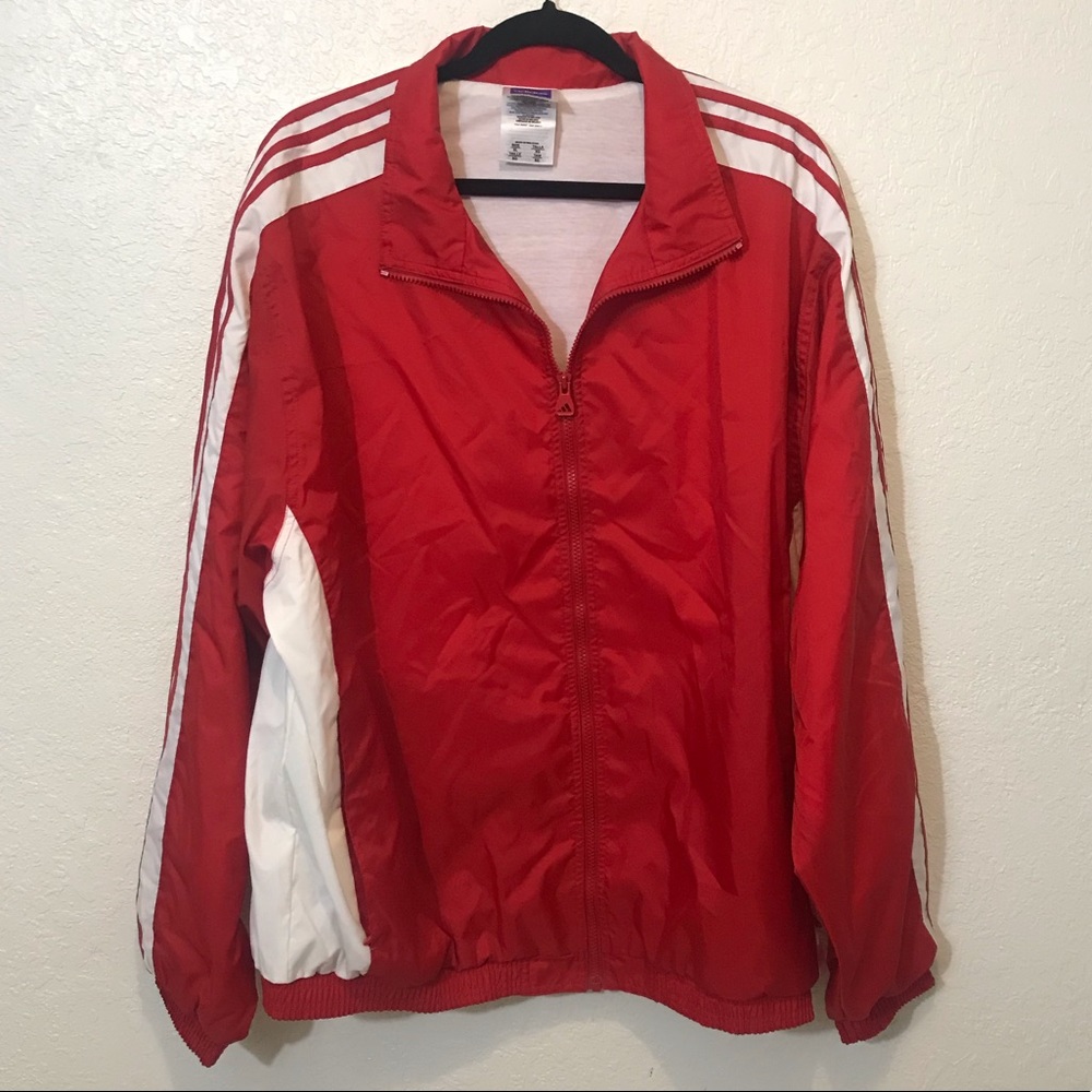 Adidas XL Red Zip Up Red & White Windbreaker